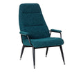 **Fauteuil contemporain en tissu bleu canard avec structure métallique**