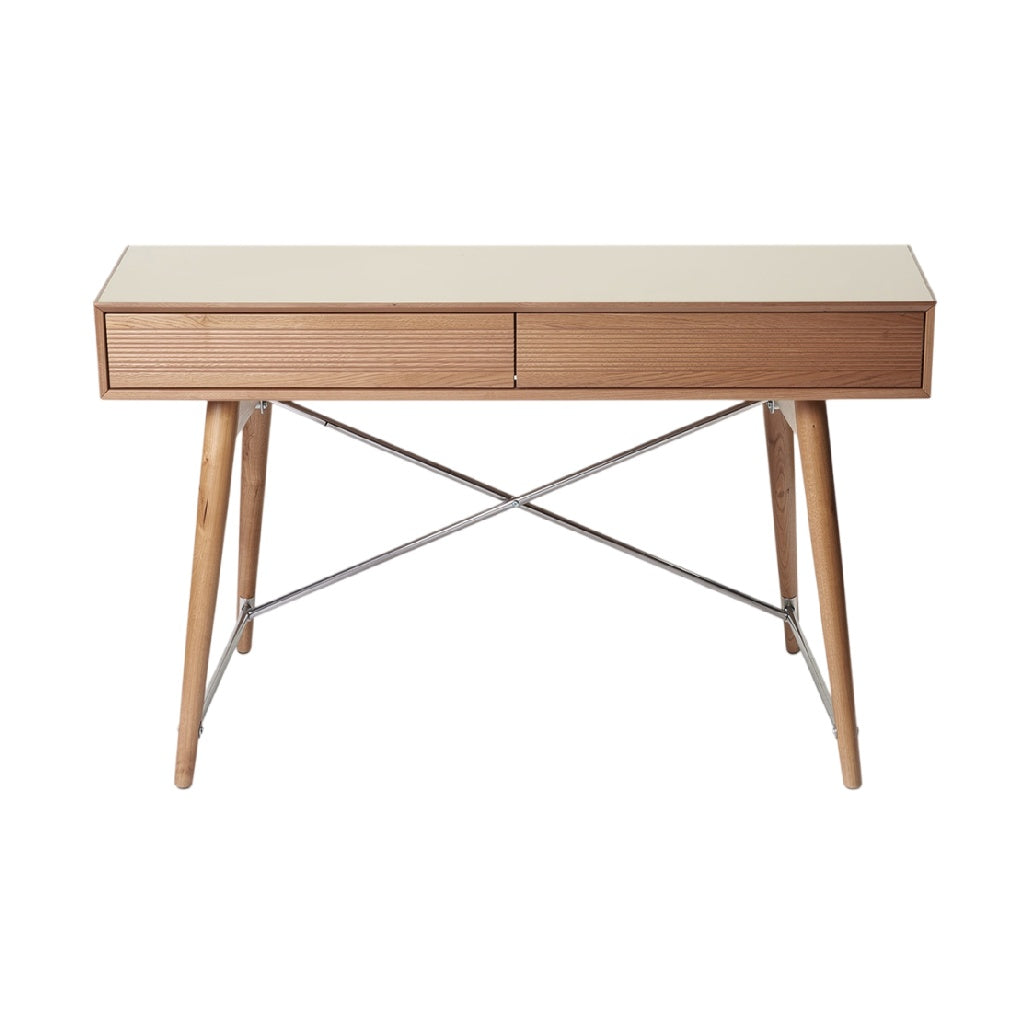 **Bureau moderne en bois avec tiroirs et pieds en croix**